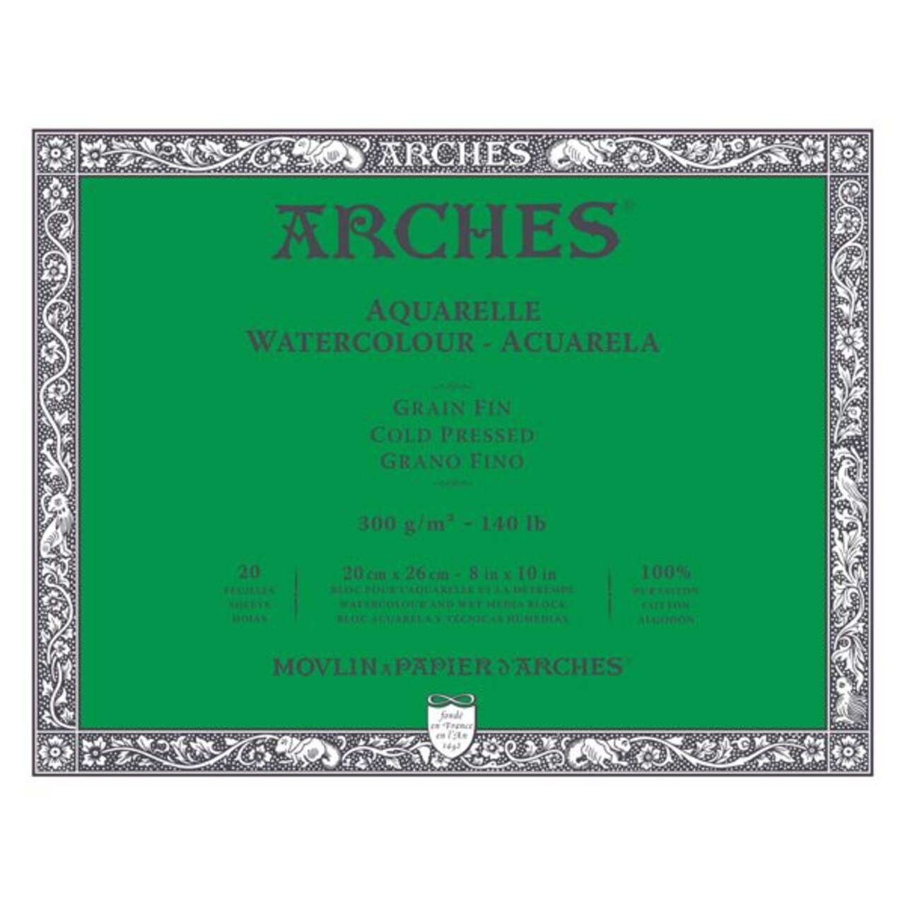 Arches Watercolor Block 8""x10"", 140lb Cold Press, 20 Sheets